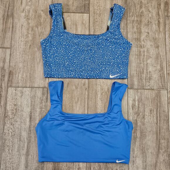 Nike Swim Crop Tops Lot of 2 Womens XL Blue Reversible Athletic Bikini Active - Picture 1 of 7